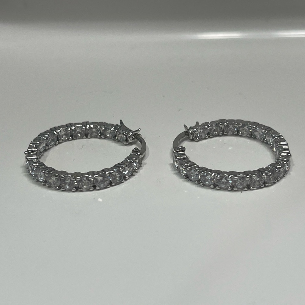 Lab Created White Sapphire Sterling Silver 22mm Hoop Earrings!!